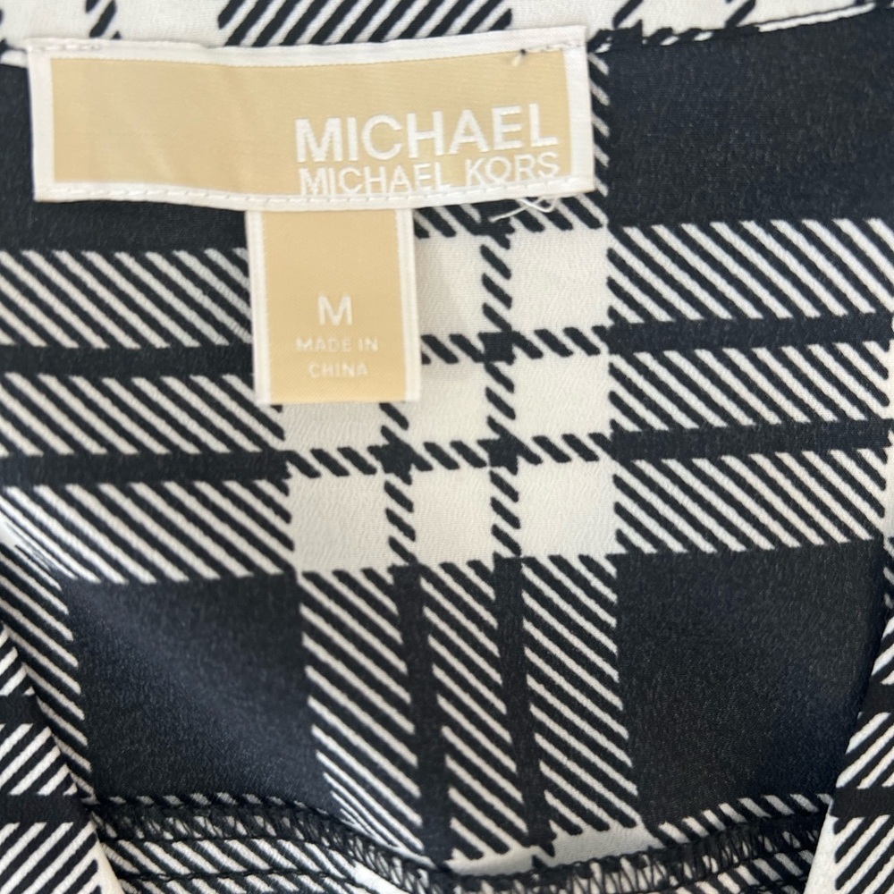 Michael Kors Black White Plaid Blouse Size M Classic Chic Top - Picture 2 of 3